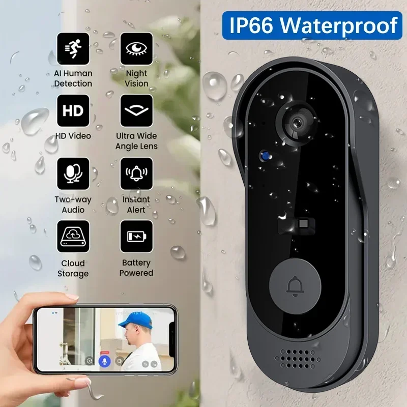 Home Cinema Wireless - Videocamera Campanello Wireless HD Impermeabile, Visione